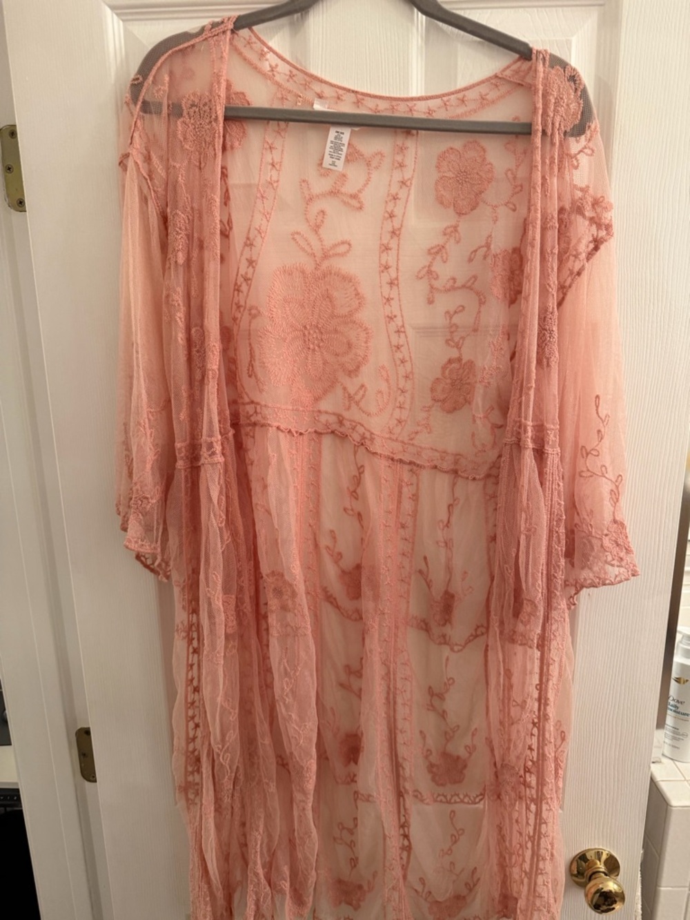 Lauren Conrad Sheer Embroidered Lace Duster - Pink